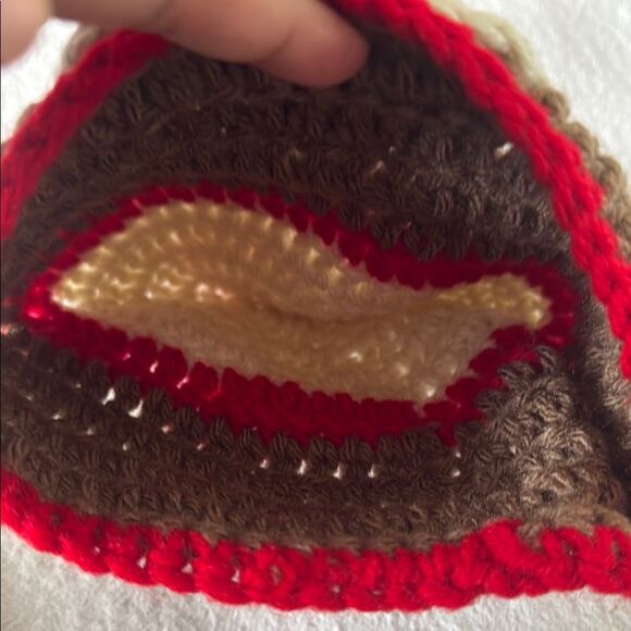 Handmade crocheted Sock Monkey toilet tissue cover - Picture 2 of 6